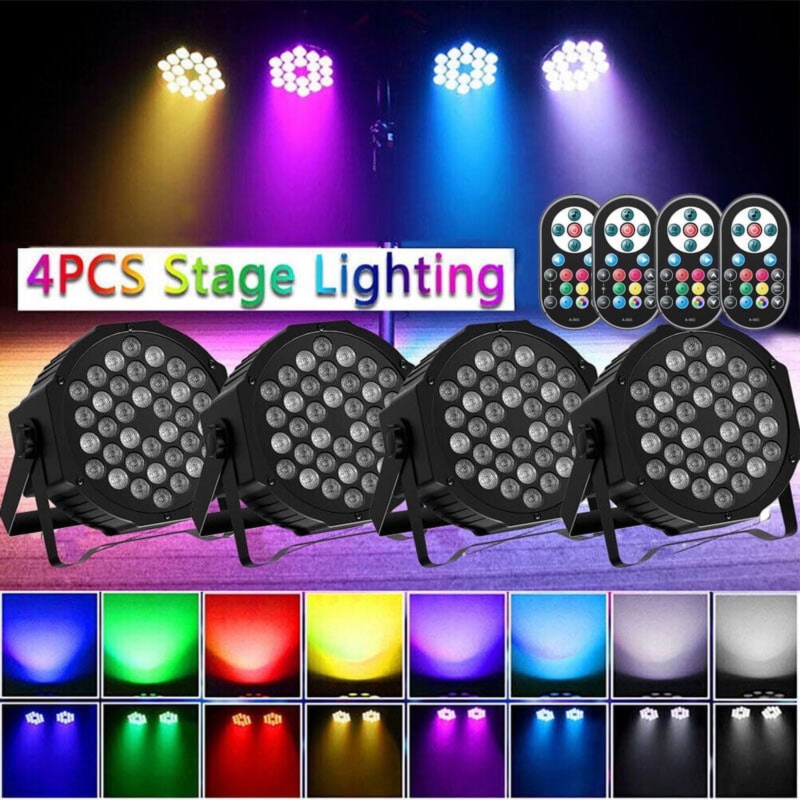 4 Pack Stage Lights 36 DJ LED Par Light RGB Party Lights Uplights with Sound Activated Remote DMX Control for Disco Dance Wedding Club Christmas Birthday Music Party Stage Lighting