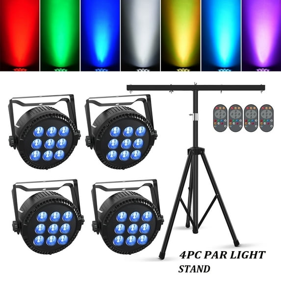 ​JAJALUYA 4-Pack 9×10W Round RGBW 4-in-1 Stage Lighting, Sound-Activated DMX for Party Wedding​