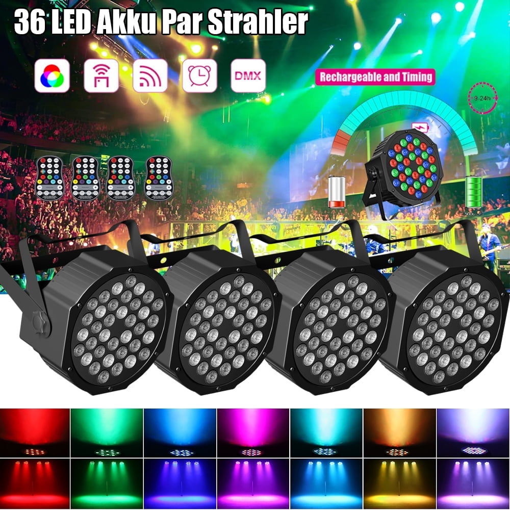 4pcs Stage Lights RGB 36 LED Par Lights, Rechargeable Uplights Stage Lighting with Electronic Display & Remote Control for Christmas Halloween Music Party Disco Wedding