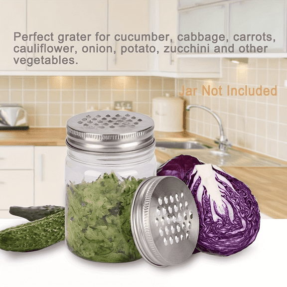 4pcs Stainless Steel 2-in-1 Mason Jar Lid with Cheese Grater & Zester - Multi-Functional Shredder Cap for Vegetables, Potatoes, Carrots - Durable Kitchen Tool for Food Prep & Storage, Food Storage |