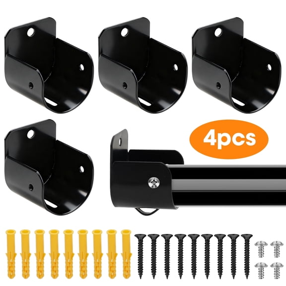 4pcs Stainless Steel Closet Rod Bracket, TSV U-Shaped Closet Rod Holder, Heavy Duty Curtain Pole Sockets, Wardrobe Rod Support with Screws
