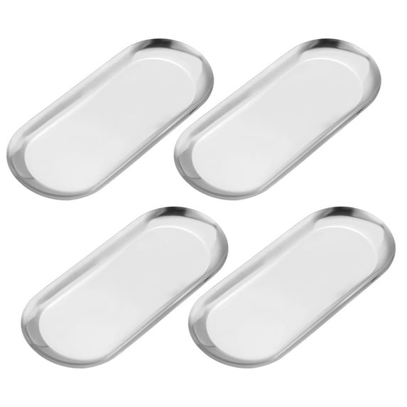 4pcs Stainless Steel Decorative Trays, 9 Inch Bathroom Trays, Makeup Cosmetic Trays, Small Serving Tray, Silver