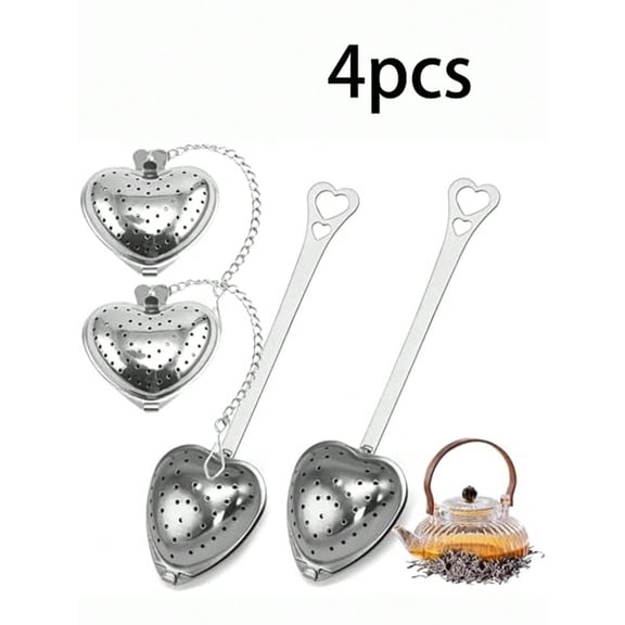 4pcs Stainless Steel Heart Shaped Long Handled Tea Infuser Suitable For Brewing Loose Leaf Tea A Must Have For Kitchen And Dining Back To School