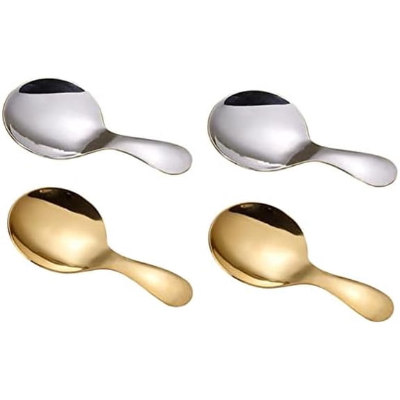 4pcs Stainless Steel Mini Scoop for Canisters with Short Handle, Gold Silver Mini Feed Spoon for Ice Cream Melon Baller, Short Handle Spoon for Tea Sugar Salt Condiments Dessert
