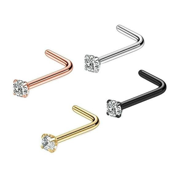 4pcs Stainless Steel Nose Studs 3 Shank Styles Body Jewelry Set