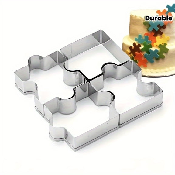 4pcs Stainless Steel Puzzle Cookie Cutters Set - Square Cookie Cutter with Interlocking Pieces, for Cookies, Cakes, Vegetables, Clay, Fruit, and Candy - Durable, Perfect for Baking and Crafting