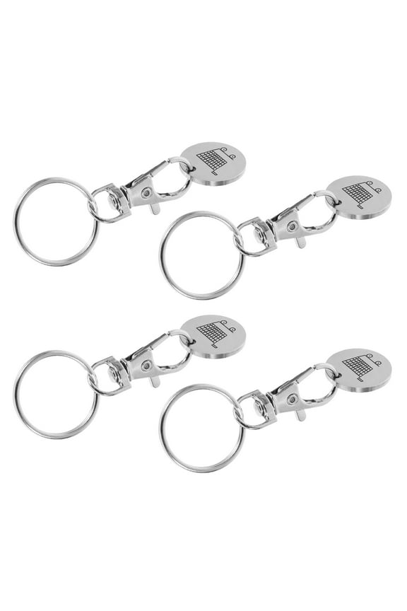4pcs Stainless Steel Shopping Trolley Token Quarter Holder Keychain Metal Grocery Trolley Tokens Keyring Mini Release Keys For Men Women Grocery Shopping
