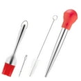 thumbnail image 1 of 4pcs Stainless Steel Silicone Bulb Turkey Baster Syringe with 1 Stainless Steel Needles & 1 Cleaning Brush For Basting & Grilling, 1 of 8