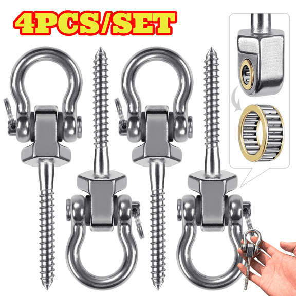 4pcs Stainless Steel Swing Hangers with Bearings, Heavy Duty Swing Hardware Quiet Swivel Hooks for Hanging Chairs, Hammocks, 1500 lbs Capacity