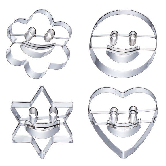 4-Piece Stainless Steel Vegetable and Fruit Cutter Set with Cookie Mold Shapes for Baking, Cooking, and Food Prep