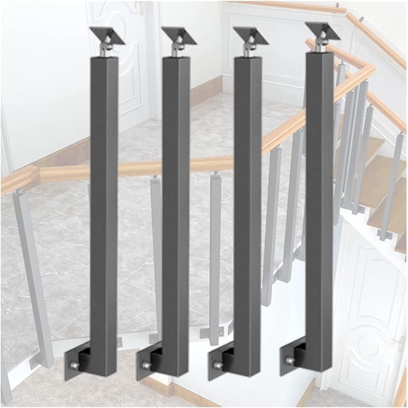 4pcs Stair Railing Indoor Stair Railing Baluster Posts Made of Metal for Side Mounting, Set with Adjustable Connector Trep