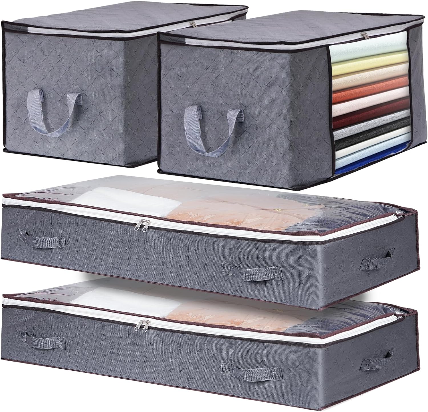 4pcs Storage Bags Set, 84L Closet Storage Totes, 90L Underbed Storage Containers, Closet