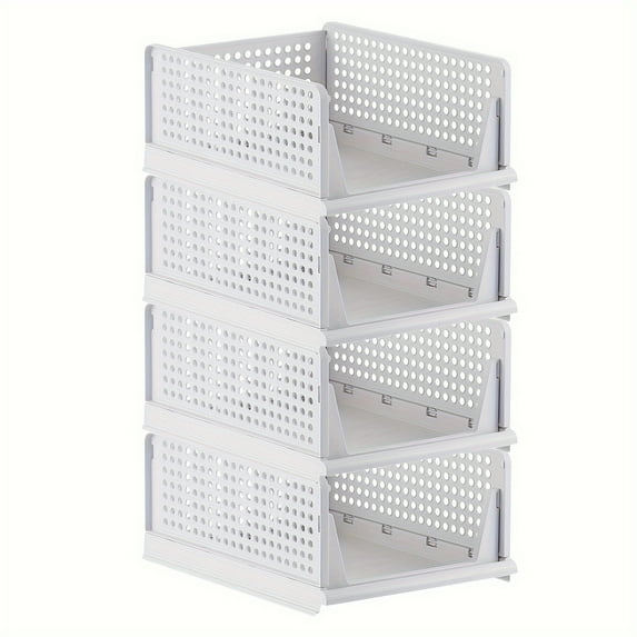 4pcs Storage Rack, Foldable Large Capacity Closet Organizers Storage Box, Stackable Space-saving Plastic Drawer Basket, For Clothing, Spice Jars, Food And Cosmetic, Kitchen Organizers And Storage, Ki