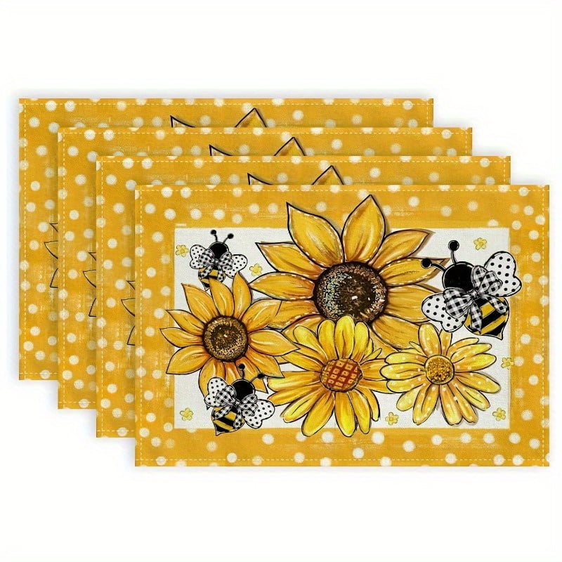 4pcs Summer Sunflower & Bee Placemats - Farmhouse Burlap Table s with ...