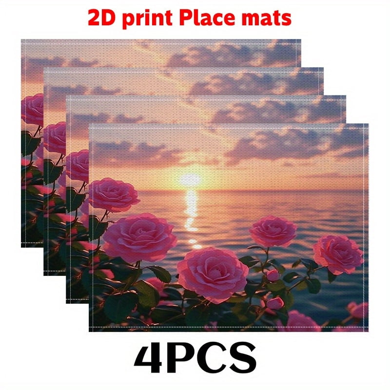 Rose Mat 4pcs Sunset rose Place mats (2D print)Rose by the sea 12X18in-Trendy ...