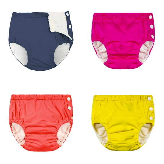 4pcs Swim Diapers Washable Baby Swim Unisex Toddler Swimming Diapers Summer Swim Trunks(Dark Blue,Hot Pink,Orange,Yellow)