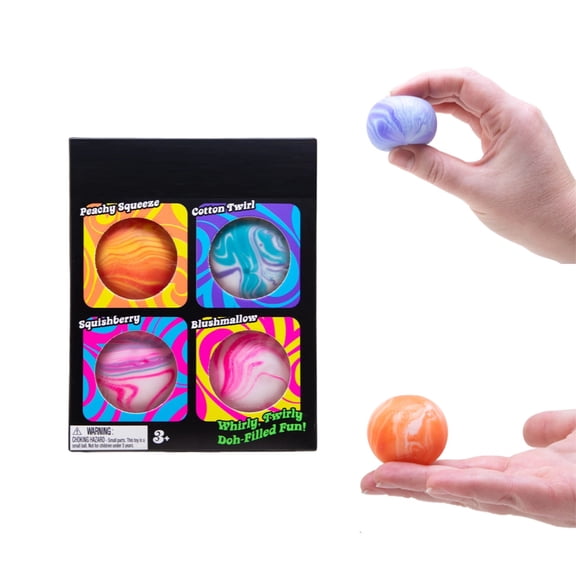 4pcs Swirl Sensory Squish Balls, Groovy Colorful Stress Relief Toys for Calm & Focus, Soft Squishy Fidget Toys for Kids 3+ & Adults, Portable for Home Office