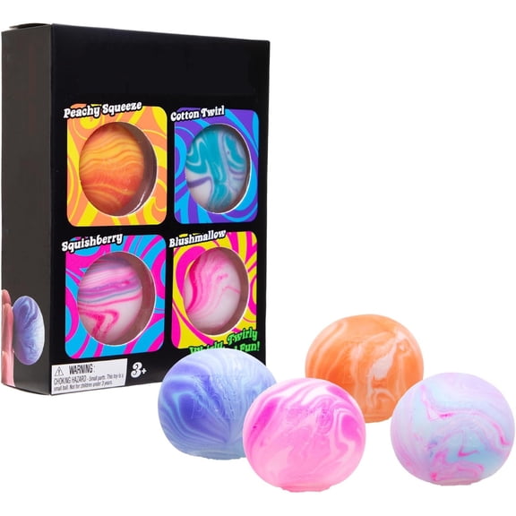 4pcs Swirl Sensory Squish Balls, Groovy Colorful Stress Relief Toys for Calm & Focus, Soft Squishy Fidget Toys for Kids 3+ & Adults, Portable for Home Office