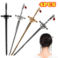 thumbnail image 1 of 4pcs Sword Hair Sticks Retro Metal Hair Sticks Ancient Style Swords Hair Chopsticks for Bun Hair Long Hair, Chinese Hair Accessories for Women, 1 of 8