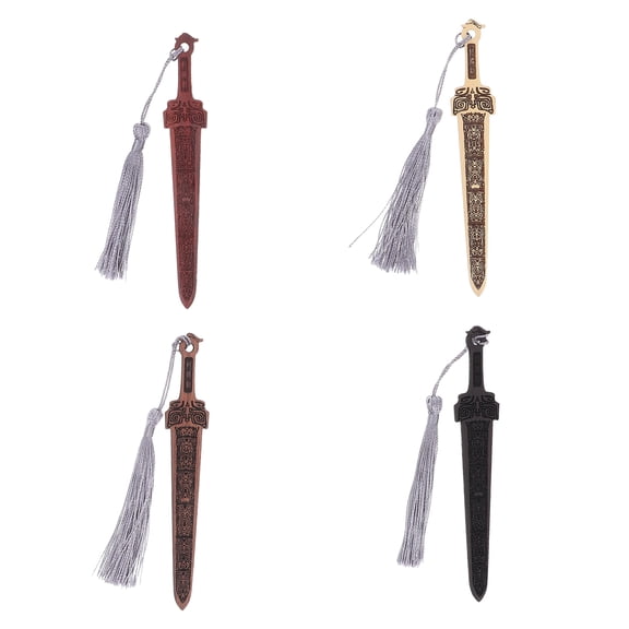 4pcs Sword Shape Bookmark: Retro Chinese Inspired Book Marker With Tassel - Elegant Sword Pendant Charm Supply For Crafting Book Lovers