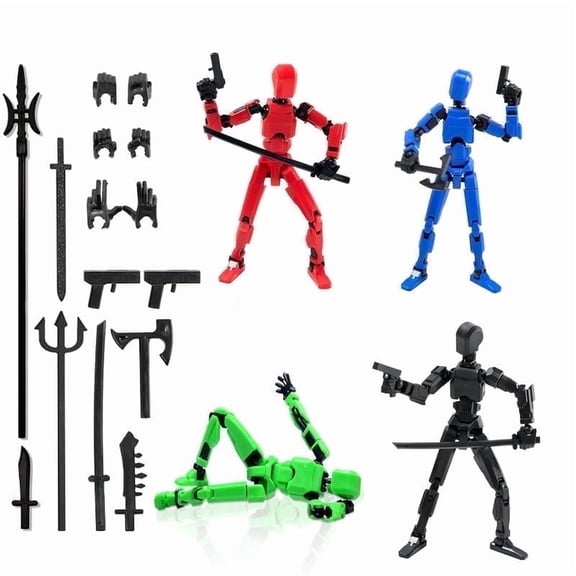 4pcs T13 Action Figure Set[3Hand Types & 9Weapon], 10 Colors Robot 3D Printed Toys Lucky Titan 13 Action Figure With Multiple Accessories, Dummy 13 Multi-Jointed Movable