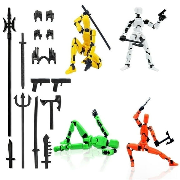 4pcs T13 Action Figure Set[3Hand Types & 9Weapon], 10 Colors Robot 3D Printed Toys Lucky Titan 13 Action Figure With Multiple Accessories, Dummy 13 Multi-Jointed Movable