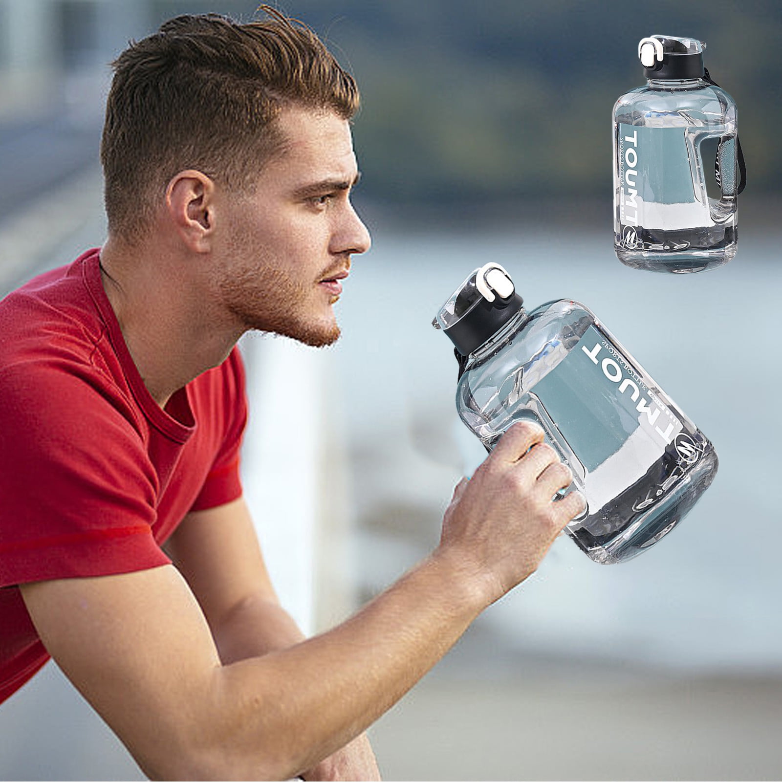 4pcs THE GYM KEG Sports Water Bottle Half Gallon Carry Handle Big Water Jug for Sport Large Reusable Water Bottles Eco-friendly, Leakproof 1600mlS