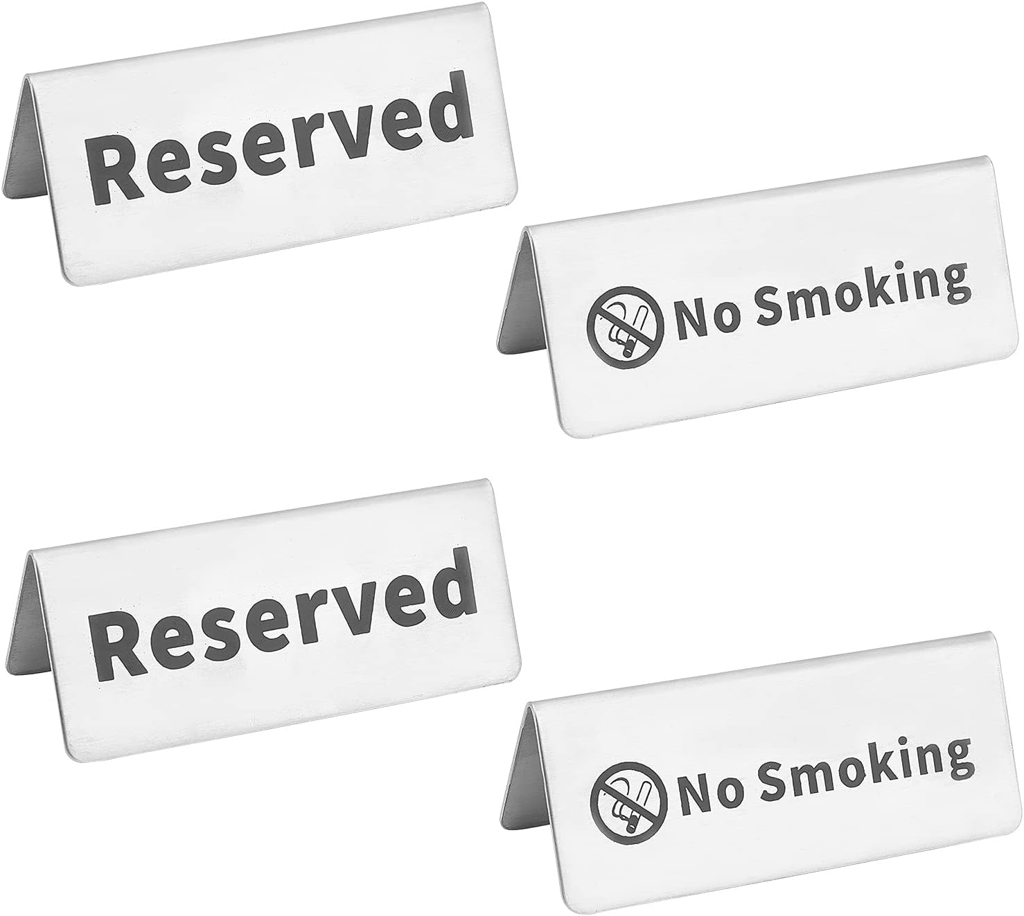 4pcs Table Tent Sign Stainless Steel Reserved Table Signs No Smoking ...