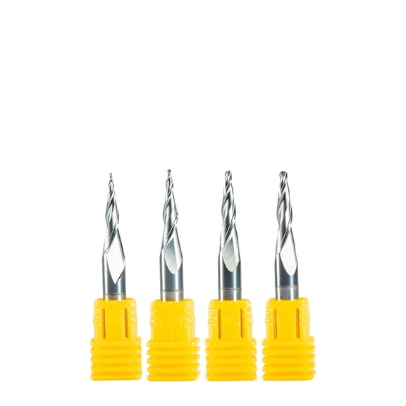 4pcs Tapered Ball Nose End Mill Tungsten Solid Carbide Coated Tapered Cone CNC Milling Cutter HRC55 R0.25 R0.5 R0.75 R1.0 SHK 6mm