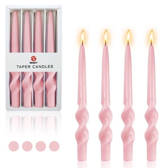 4pcs Tapered Candlesticks Spiral Taper Candle, 10 Inch Pink Candlestick Twisted Taper Candles for Dinner Table Decor Housewarming Gift Idea
