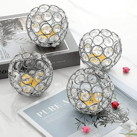 4pcs Tealight Candle Holder for Votive & Tea Lights ,Silver Metal Wedding Decor Table Centerpieces