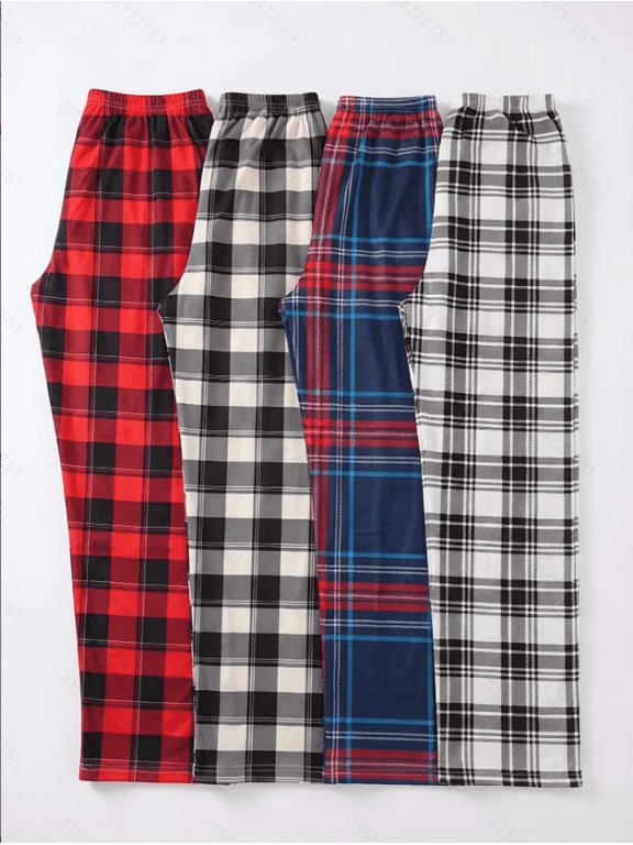 4pcs, Teenager'S Plaid Pants, Spring/Summer Fashion Trends, for Outdoor, for Teenager, For Teenager