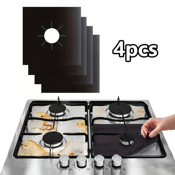 4pcs Teflon Stain & Oil Resistant Gas Stove Protector Mats | Non-Stick Kitchen Stove Cleaning Covers | Home Kitchen Accessories