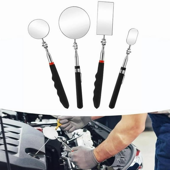 4pcs Telescoping Inspection Mirror,Flexible Inspection Mirror Round and Rectangular Adjustable Inspection Mirror for Observing Vehicle Small Details,Extends up to 25 Inch,360 Swivel,Hand Tools Kits
