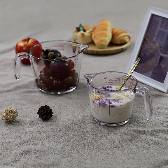 4pcs Tempered Glass Measuring Cup Set, 1/2/4-Cup & 100ml Coffee Cup with Handle, Microwave Oven Safe, Essential Kitchen Liquid Measuring Tool