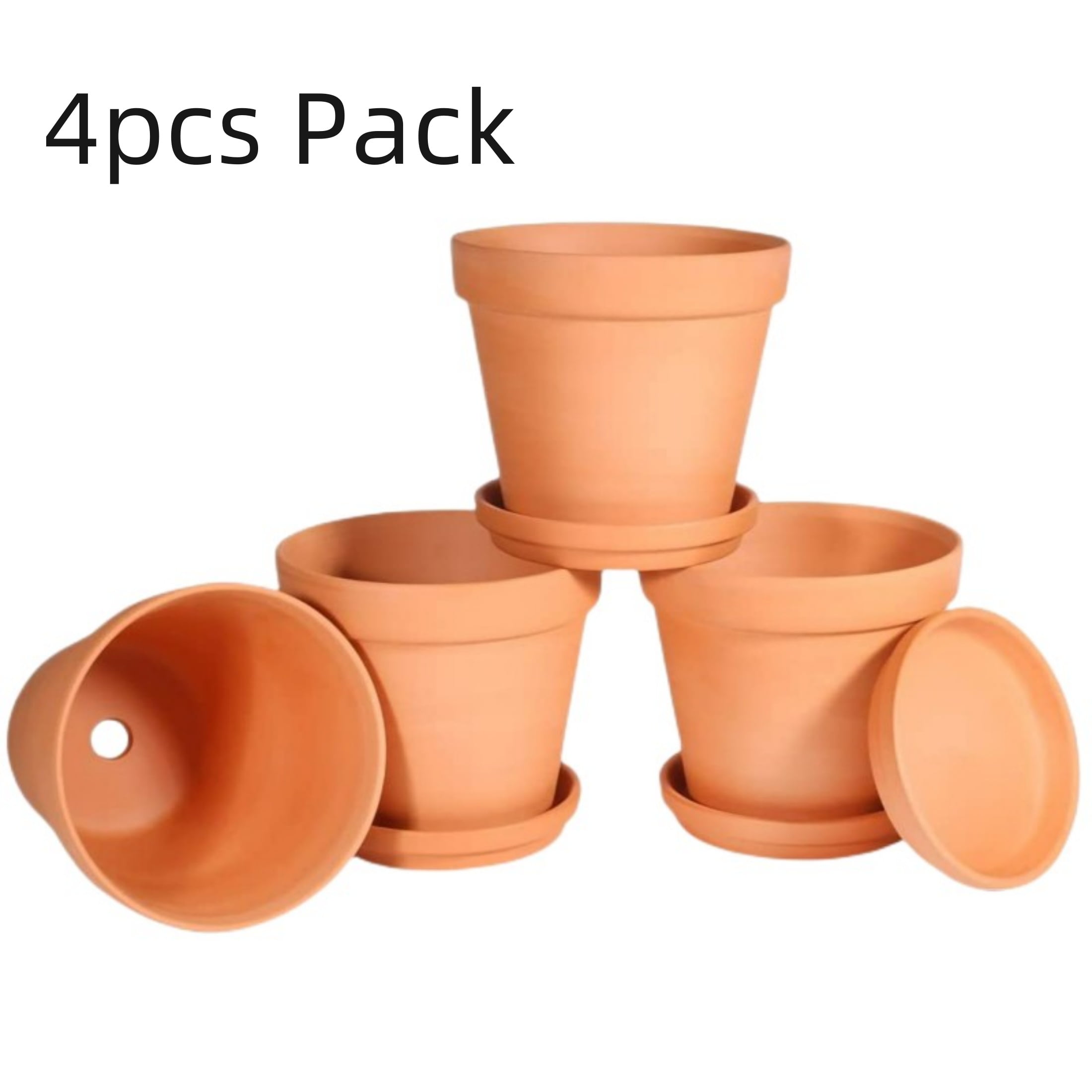 4pcs Terracotta Pots 4 Inch (4 Pack), Clay Pots for Plants with ...