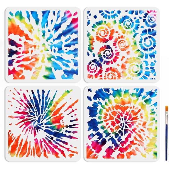 4pcs Tie Dye Stencil Graffiti Stencils Tie-Dye Painting Stencils 11.811.8inch with Paint Brush Reusable DIY Drawing Template for DIY