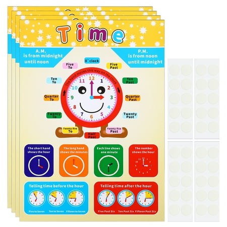 4pcs Time Chart, 11x16inch Circle Time Posters Circle Time Tables Chart Laminated Large Educational Colorful