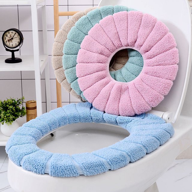 4pcs Toilet Seat Cover，Bathroom Soft Thicker Warmer Stretchable
