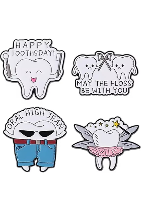 4pcs Tooth Brooches Pin Dental Badges Funny Enamel Lapel Brooches Cartoon Teeth Brooches Lapel Backpack Badge Cute Teeth Jewelry Gift For Nurse Dentist
