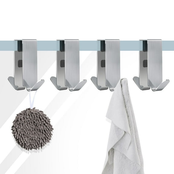 4pcs Towel Hooks, TSV Double Hooks for Glass Shower Door, Heavy Duty Drilling-Free Towel Hanger for Bathroom