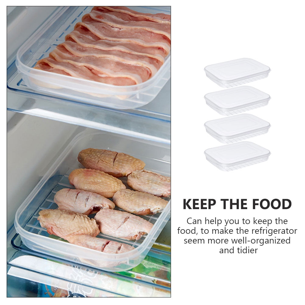 4pcs Transparent Bacon Keeper Refrigerator Cold Meat Preservation Box Stackable Food Container