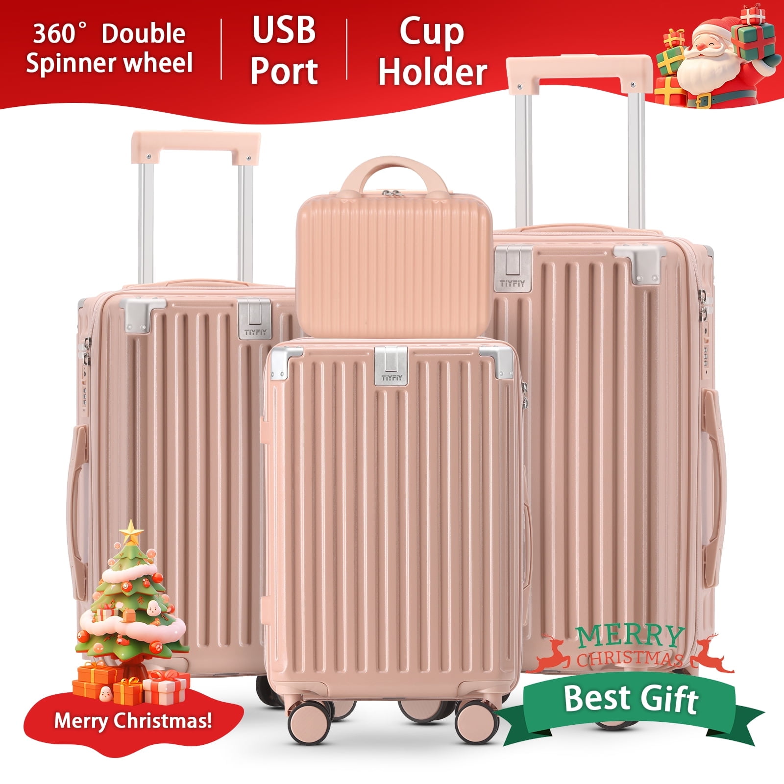 4pcs Travel Luggage Set With Cup Holder suitcase set with usb port