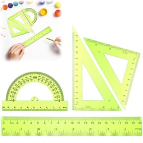 4pcs Triangular Ruler Set 20cm Plastic Geometry Kit, Metric Inch Straight Ruler Protractor 30/60 45/90 Triangle Scale Drafting Measuring Tools for Students Architects Engineering Drawing Home, Yellow