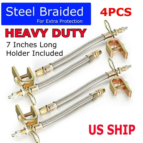 4pcs Truck RV 7" Braided Stainless Steel Dual Tire Valve Stem Extension Adaptors