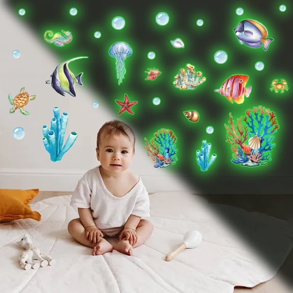 4pcs Underwater World Green Fluorescent Stickers -30 * 20cm