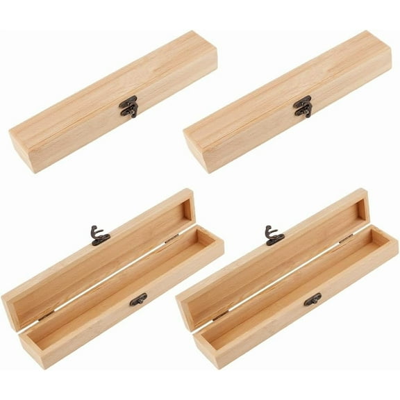 4pcs Unfinished Wooden Box 12x2.2x1.9 Inch Wood Branding Iron Box Rectangle Pencil Bamboo Unpainted Storage Container with Hinged Lid and Clasp for Crafting Making Jewelry Holiday Gifting DIY