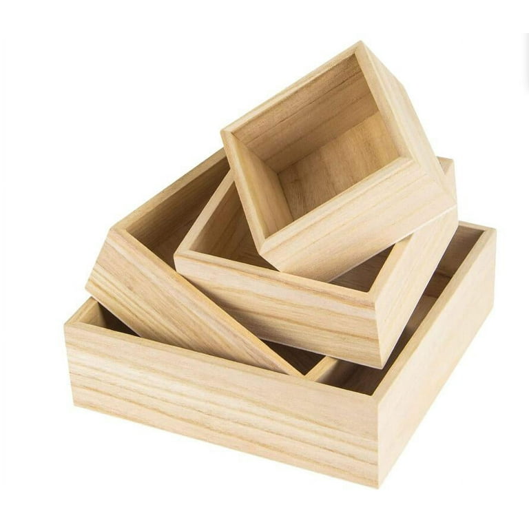 2x Small Natural Wood Color Wooden Craft Tool Box 12x7x7inc