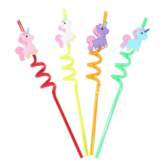 4pcs Unicorn Decor Straw Drinks Decor Straw for Party Bar Store Festival (Mixed Colour)