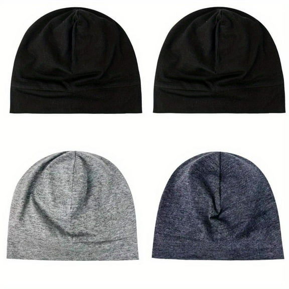 4pcs Unisex Lightweight Breathable Beanies - Soft Stretchy Pull-On Caps for Men & Women, Perfect for Chemo, Hair Loss, Sleeping, or Helmet Liner